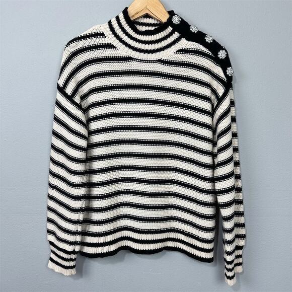 J.Crew Striped‎ Mockneck Sweater Size XL Jewel Rhinestone Twee Glam Preppy Heavy - Picture 2 of 11